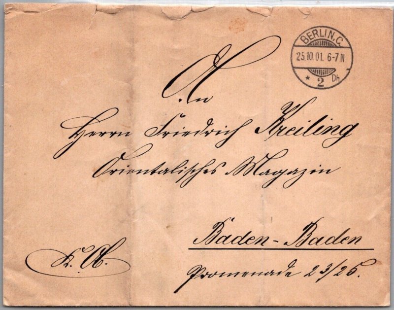 SCHALLSTAMPS GERMANY REICH 1901 POSTAL HISTORY OFFICIAL SEALED COVER CANC BERLIN