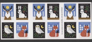 2023 US  Sc# 5825b Winter Woodland Animals Booklet Pane of 20 Forever Stamps MNH