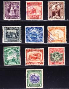 El Salvador Scott 495-504  complete set  F to VF used.