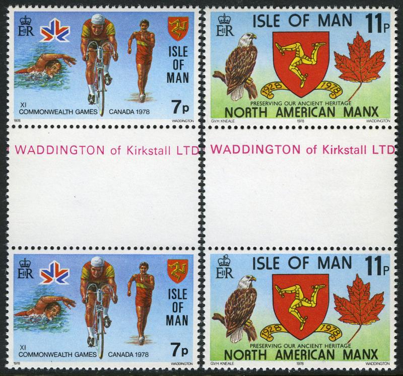 Isle of Man 139-140 gutter pairs, MNH. Commonwealth Games.Walking,Bicycling,1978