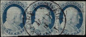 9 Used... Strip of 3... SCV $340.00... nicely centered cancellation