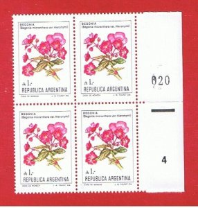 Argentina #1524  MNH OG  block of 4  Flower   Free S/H