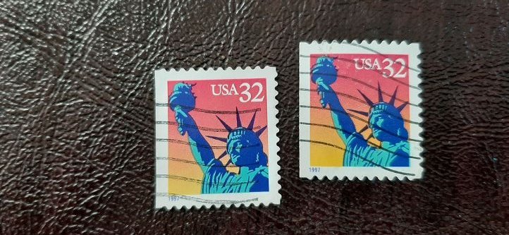 US Scott #3122+3122E; Two used 32c Statue of Liberty from 1997; VF/XF centering