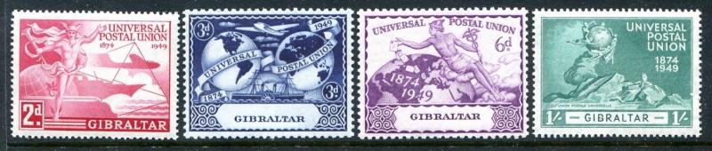 Gibraltar 123-126, MLH, UPU-75 1949 Plane Ship Hemisphere Globe. 