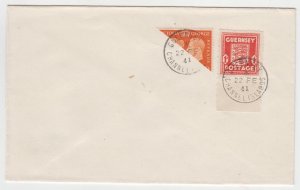 Guernsey 1941 2d Centenary Bisected in combination with 1d Arms dated 27.FE.41