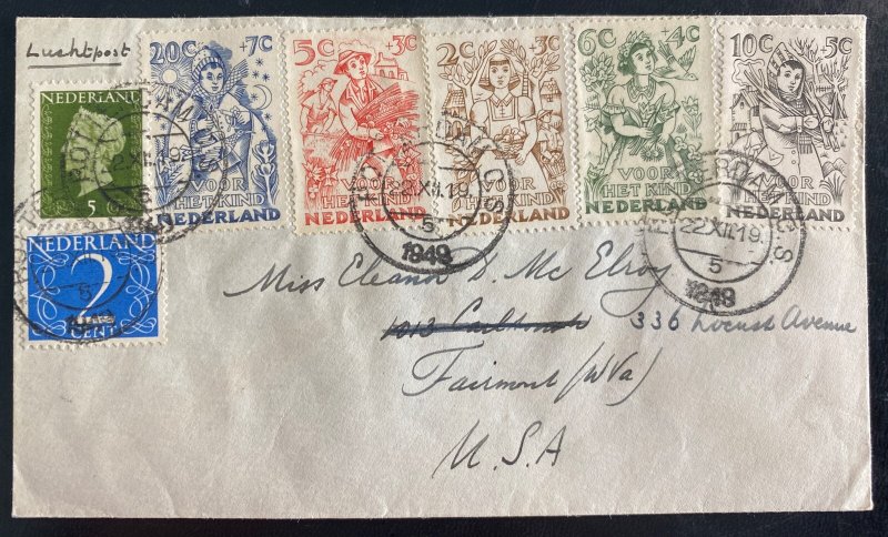 1949 Amsterdam Netherlands Airmail First day Cover To Fairmount WV Usa