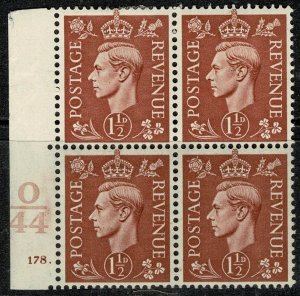 KGVI 1941-42 1 1/2d Pale Red-Brown Wmk. 127 Unused Cont O44 Cyl 178 dot S.G. 487