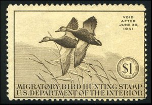 United States, Duck Hunting #RW7 Cat$60, 1940 $1 Black Mallards, unused witho...