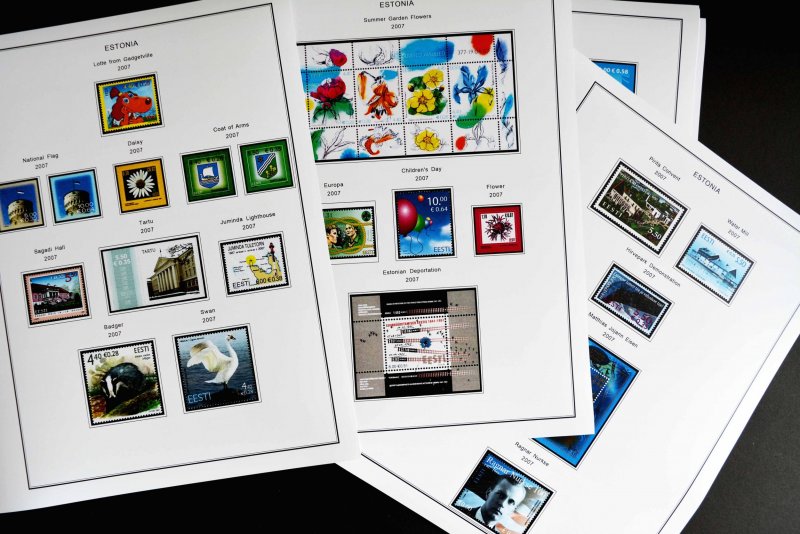 COLOR PRINTED ESTONIA 1918-2010 + 2011-2020 STAMP ALBUM PAGES (112 ill. pages)