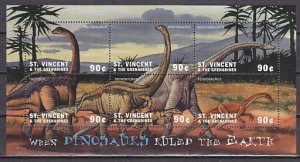 St. Vincent. Scott cat. 2972 a-f. Dinosaurs Ruled the Earth sheet of 6.