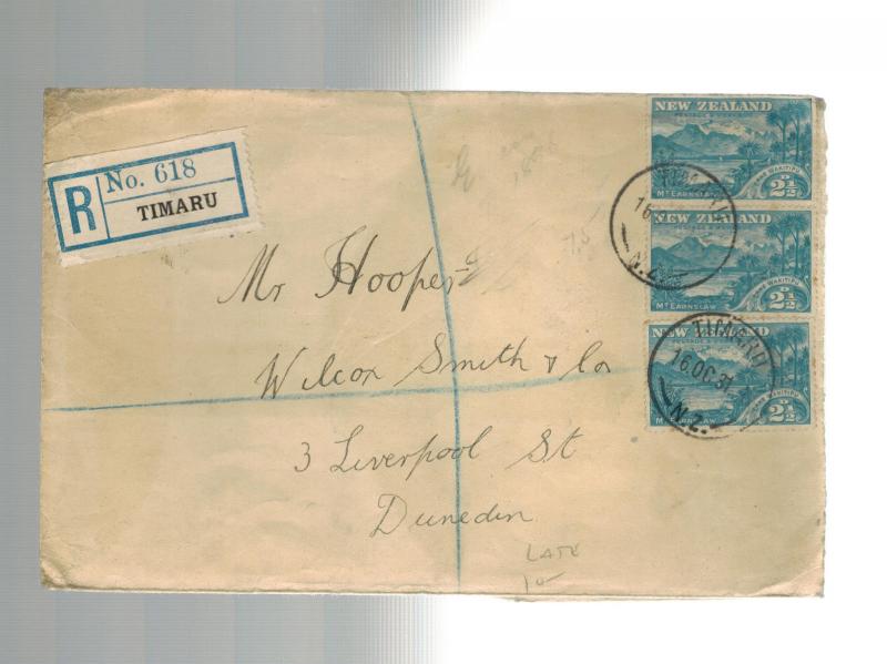 1931 Timaru New Zealand Registered Cover to Dunedin 3 # 73 Wakitipu Stamps
