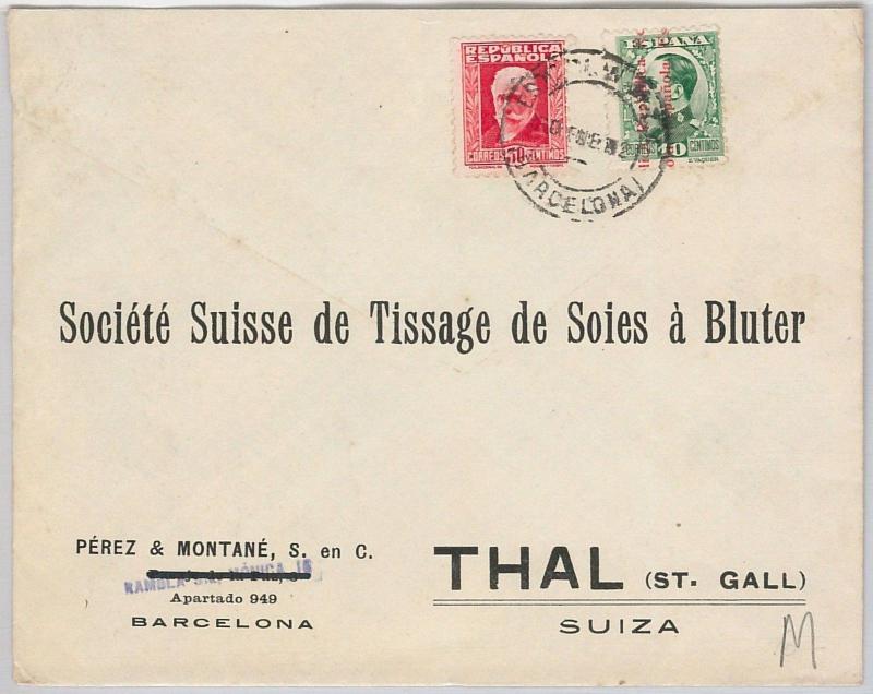 SPAIN  España - POSTAL HISTORY - MIXED FRANKING on COVER sobre to SWITZERLAND