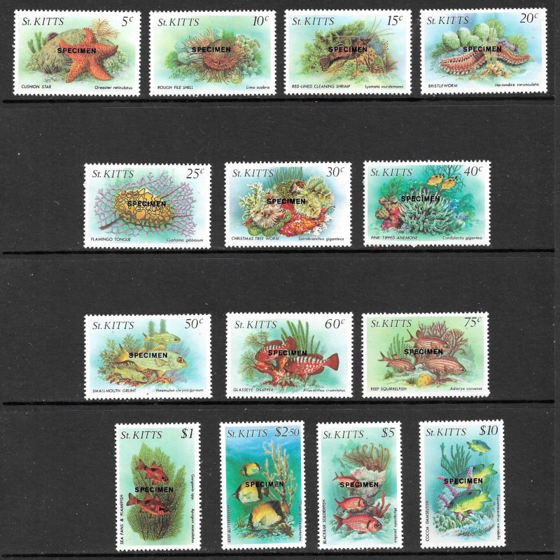 ST KITTS 1984 MARINE LIFE SET OF 14 Overprinted SPECIMEN Sc 139-152 MNH