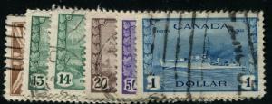 257-262 Canada KG VI War issue, used cv $15.00