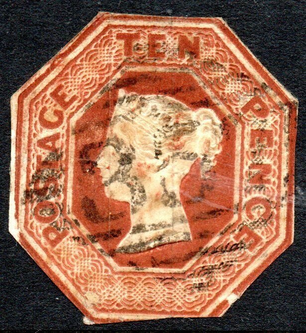 1848 Sg 57 10d brown Embossed Issue Cut to Shape