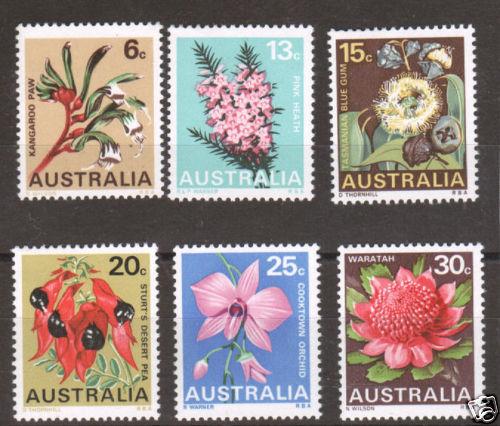 Australia Sc 434-39 MLH. 1968 Flowers cplt, VF 