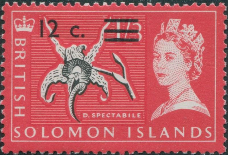 Solomon Islands 1966 SG144 12c on 1/3 Orchid MLH