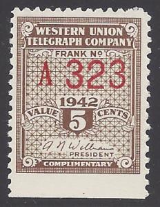 16T106 5c Western Union Telegraph Co. 1942 Unused NH