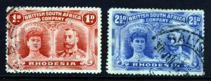 RHODESIA 1910 Double Heads 1d. Carmine & 2½d. Ultramarine SG 123 & SG 131a VFU