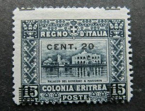 Italia Colonie Eritrea 1916 20c su 15c nuovo MH* A5952