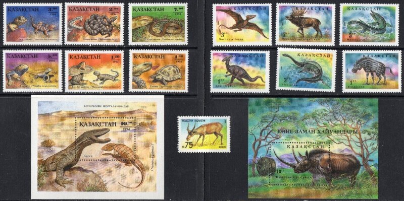 Kazakhstan 1992-4 three sets animals  (13 stamps)  and 2 ministure sheets  MNH