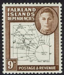 FALKLAND ISLANDS DEPENDENCIES 1946 KGVI MAP 9D MNH ** THIN MAP