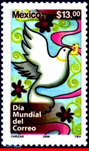 2527 MEXICO 2006 WORLD POST DAY, DOVE, BIRDS, STAMP DAY, MNH