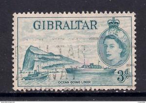 Gibraltar 1953 - 59 QE2 3d Blue Used Stamp SG 150 ( F486 )
