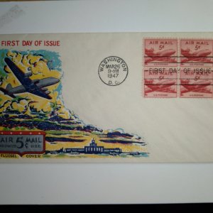 SCOTT #C33 FIRST DAY OF ISSUE BLOCK WITH AMAZING FLUEGEL CACHET FREE SHIPPING !!