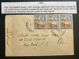 1942 Lautoka Fiji Censored Cover To New York USA SG#250