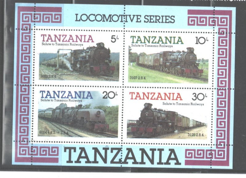 TANZANIA 1985 TRAINS MS   #274a  MNH