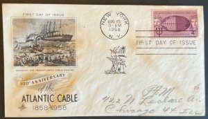 ATLANTIC CABLE CENTENNIAL #1112 AUG 15 1958 NEW YORK FIRST DAY COVER (FDC) BX6