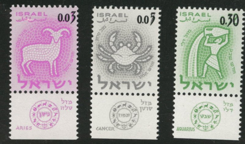 ISRAEL Scott 215-217 surcharged zodiac set 1962 MNH** w tabs