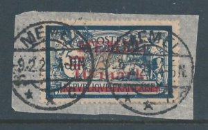 Memel #32 Used On Piece 5fr French Liberty & Peace Issue Ovptd. Memel & Sur...