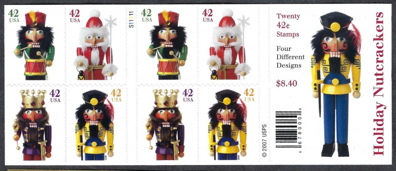 United States #4363b 42¢ Nutcrackers (2008). Double-sided booklet of 20. MNH