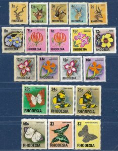 Rhodesia sg 489-508 MNH/MH 1974-6 set of 20 Wild Animals-Flowers-Buterflies