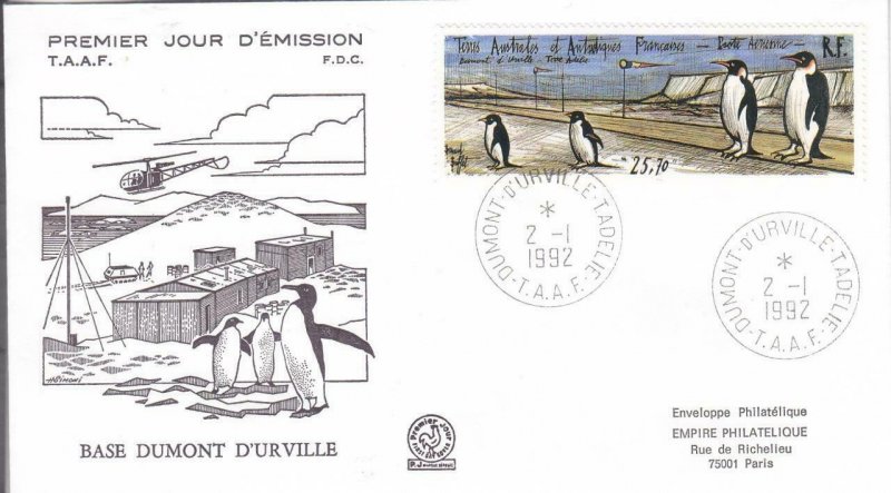 1992,  T.A. A. F.: Base Dumont d'Urville, FDC, Sc #123 (38261)