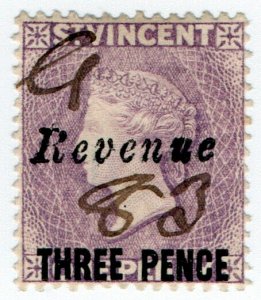 (I.B) St Vincent Revenue : Duty Stamp 3d on 1d OP