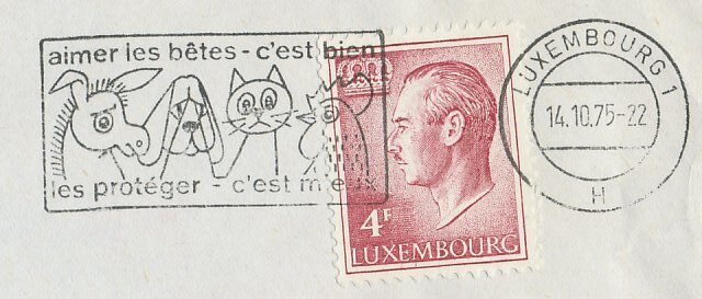 Cover / Postmark Luxembourg 1975 Dog - Cat - Horse - Chicken