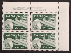 Canada 362 Plate Block UR No. 2 VF MNH