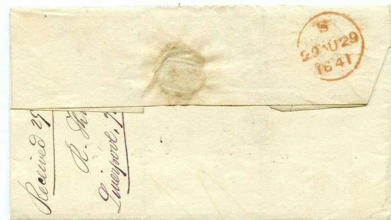 HALIFAX NOVA SCOTIA double split ring 1841 to London, England rec'r Canada cover