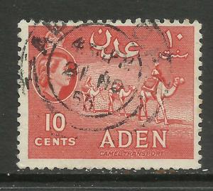 Aden 1953 - 63 QE2 10ct Vermilion Camel transport SG 51 used stamp ( A576 )