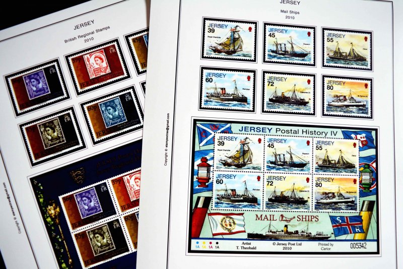 COLOR PRINTED GB JERSEY 1958-2010 STAMP ALBUM PAGES (198 illustrated pages)