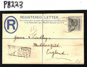 SIERRA LEONE KGV Cover Freetown Registered Plymouth GB Huddersfield 1923 PB223