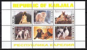 Karjala  1999 Russian Local. Dogs sheet of 6. Yellow Lettering in Margin. ^