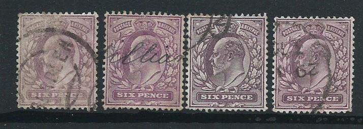 GB Edward VII 6d purple  shades SG 246,  297 range by 4 U...