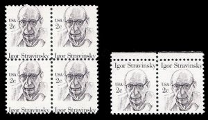 United States, 1930-Present #1845, 1982 2c Stravinsky, block of four with per...