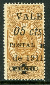 Nicaragua 1911 Fiscal Issues 5¢/1 Preso Yellow Brown Mint  C761 ⭐⭐⭐⭐⭐