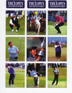 Tadjikistan 1999 Golf The Open Championship Sheetlet (9) IMPERFORATED MNH