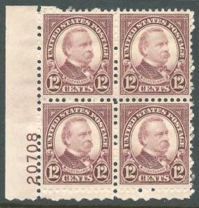 #693 VF MNH OG- 12c GROVER CLEVELAND PLATE BLOCK- (REM #693-J27)